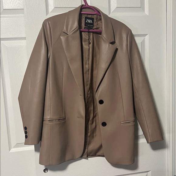 ZARA Leatherette Blazer | Small | New Condition | Luxe Taupe Jacket| Oversized - Picture 6 of 15